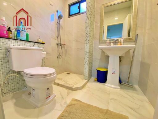 Modern bathroom with shower and toilet