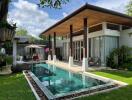 Modern house with pool and outdoor seating area