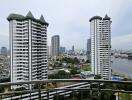 View of modern high-rise buildings and river