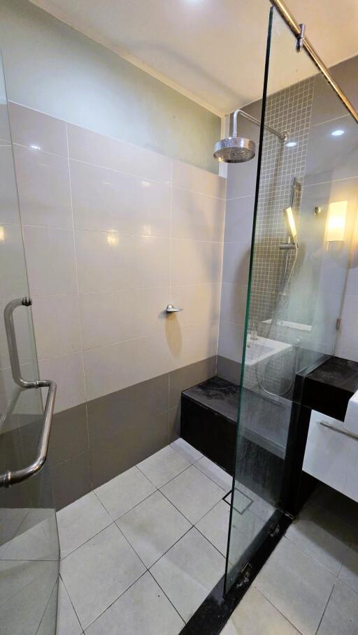 Modern bathroom with glass shower enclosure