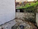 Outdoor area with concrete floor and wall, plants, and upper level terrace