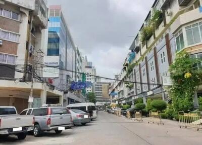 Street view of commercial and residential buildings