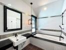 Modern bathroom with black and white decor