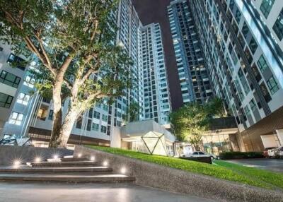 Modern apartment buildings with landscaped area