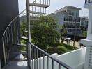 Modern balcony with spiral staircase