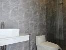 Modern bathroom with marble tiles