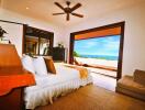 Spacious bedroom with ocean view