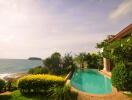 Scenic view of an outdoor pool with ocean view