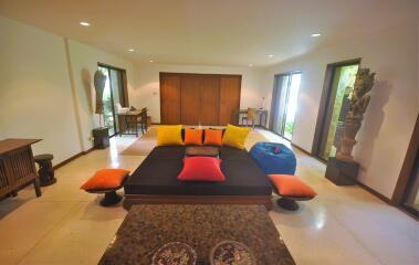 Modern living room with colorful cushions