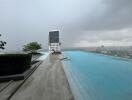 Infinity pool with cityscape background