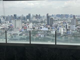 Cityscape view from building balcony