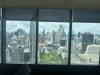 Cityscape view from a building window