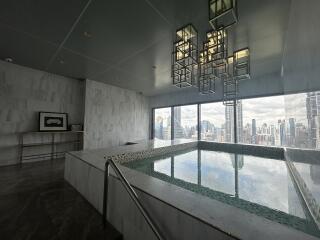 Indoor pool with city view