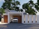 Modern house exterior with carport