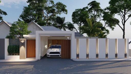 Modern house exterior with carport