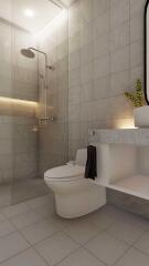 Modern bathroom with shower and toilet