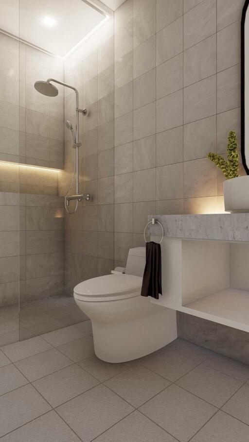 Modern bathroom with shower and toilet