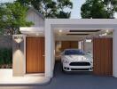 Modern house with a car garage and wooden doors