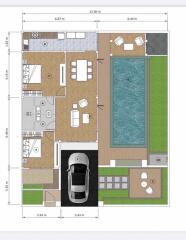 Architectural floor plan of a residential property featuring indoor and outdoor living spaces.