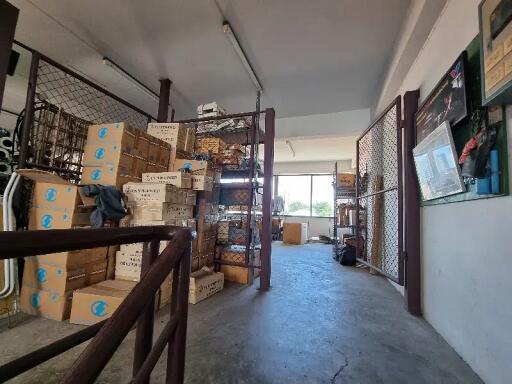 Storage area with shelves and boxes