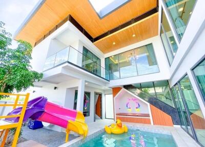 Modern house with outdoor pool and slide