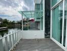 Patio with waterfront view