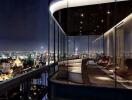 Modern balcony with city skyline view at night