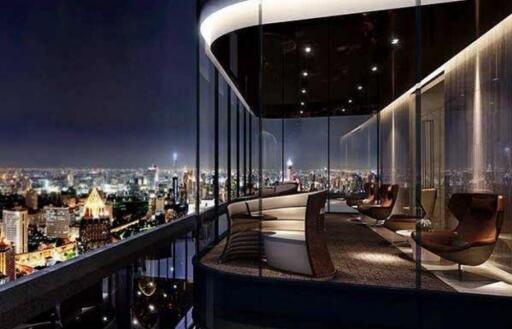 Modern balcony with city skyline view at night