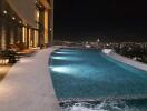 Rooftop swimming pool with city view at night