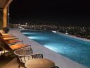 Rooftop infinity pool with city skyline view at night