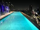 Rooftop pool with city view at night