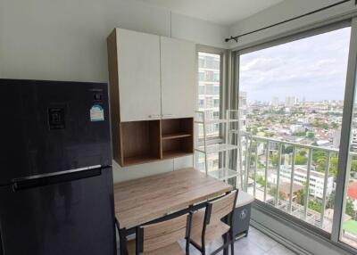 Modern kitchen with city view