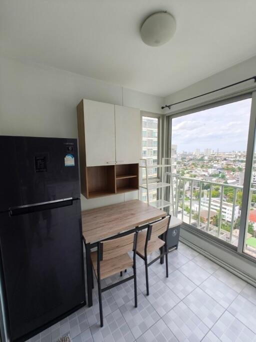 Modern kitchen with city view