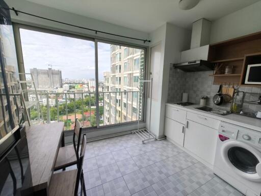 Modern kitchen with city view