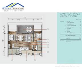 Apartment Type A floor plan with dimensions and labeled rooms