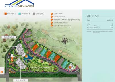 Site plan of Hua Hin Open House showing buildings, amenities, and surrounding areas