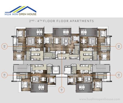 Floor plan of Hua Hin Open House 2nd to 4th floor apartments