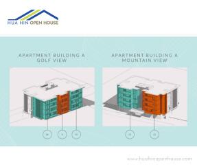 Illustration of apartment buildings with golf view and mountain view