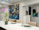 Modern dining area with artistic decor