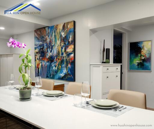 Modern dining area with artistic decor