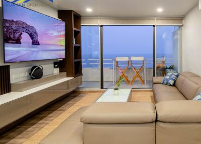 Modern living room with ocean view