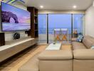 Modern living room with ocean view