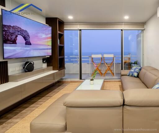 Modern living room with ocean view