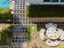 Outdoor seating area with garden