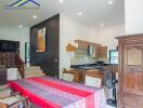 Spacious dining area with adjoining modern kitchen