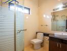 Modern bathroom with shower and vanity