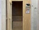 Indoor wooden sauna with open door