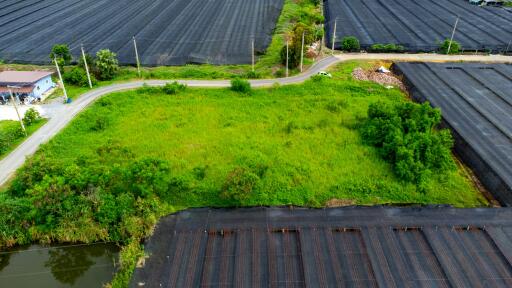 Aerial view of a parcel of land amid agricultural fields