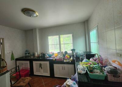 Kitchen with large window and countertop