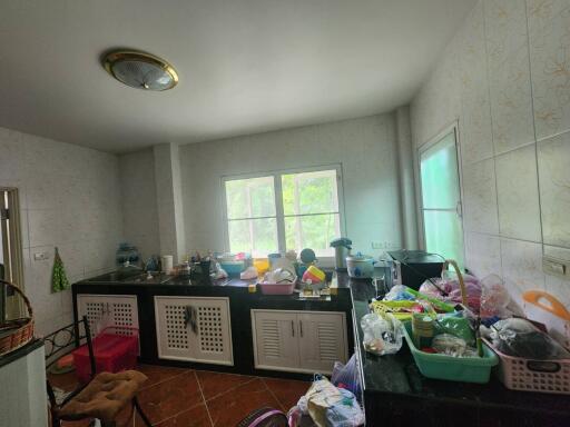 Kitchen with large window and countertop